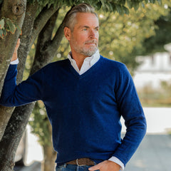 Alan Paine Indigo Blue Lambswool V-Neck Model