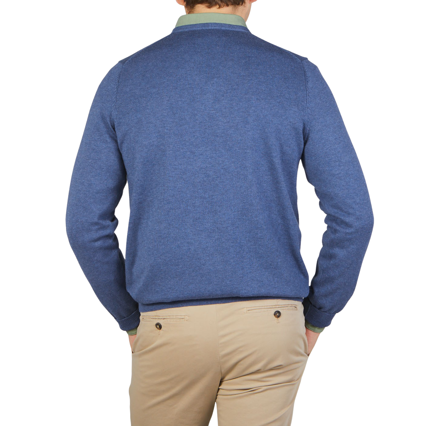 Alan Paine Indigo Blue Luxury Cotton V-Neck Sweater Back
