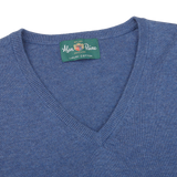 Alan Paine Indigo Blue Luxury Cotton V-Neck Sweater Collar
