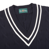 Alan Paine Navy Blue Cotton Cricket V-Neck Sweater Collar