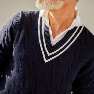 Alan Paine Navy Blue Cotton Cricket V-Neck Sweater Model