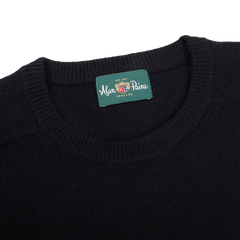 Alan Paine Navy Blue Lambswool Crew Neck Collar