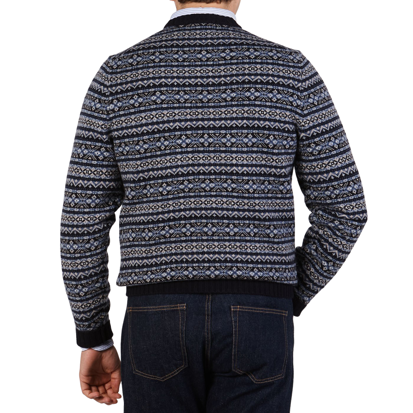 Alan Paine Navy Towthorpe Fairisle Lambswool Crew Neck Back