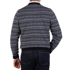 Alan Paine Navy Towthorpe Fairisle Lambswool Crew Neck Back