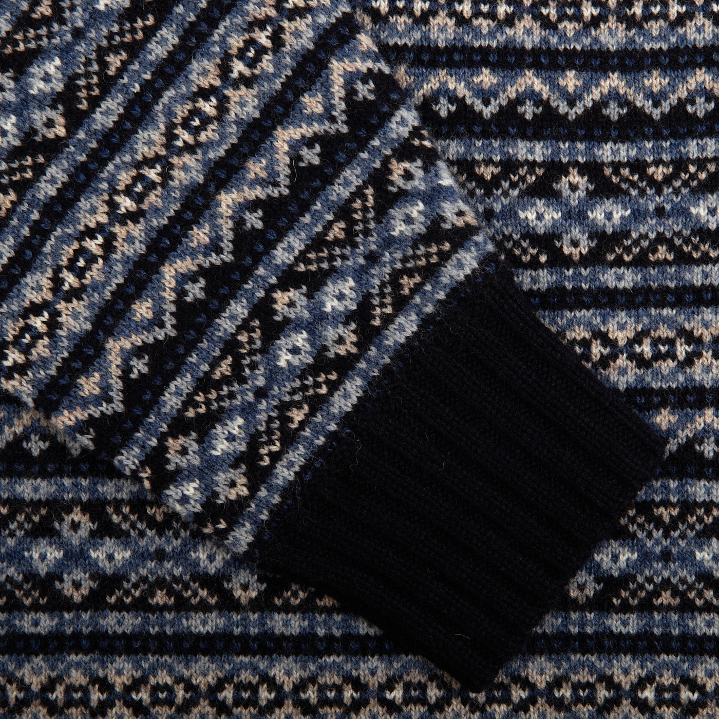 Alan Paine Navy Towthorpe Fairisle Lambswool Crew Neck Cuff