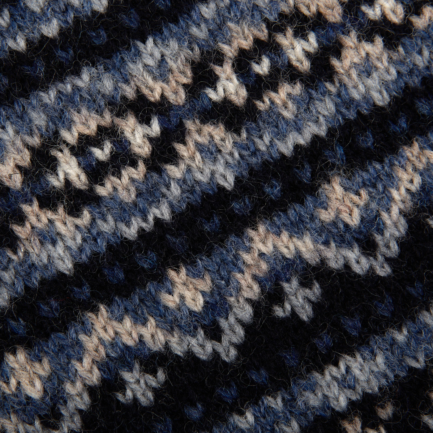 Alan Paine Navy Towthorpe Fairisle Lambswool Crew Neck Fabric