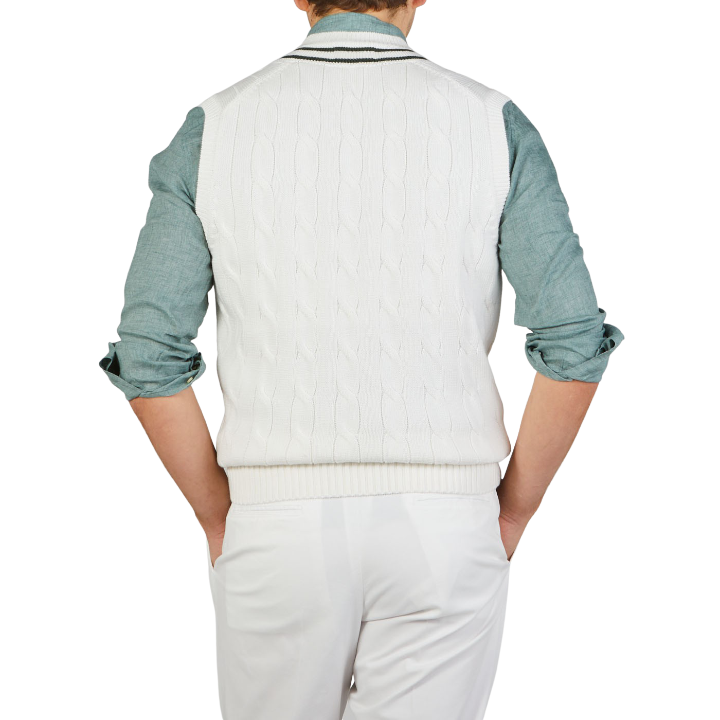 Alan Paine Off-White Cotton Cricket V-Neck Slipover Back
