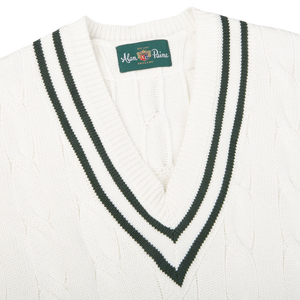 Alan Paine Off-White Cotton Cricket V-Neck Slipover Collar