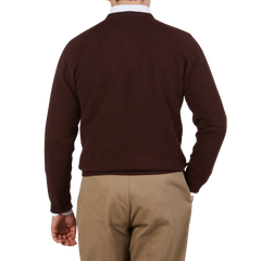 Alan Paine Raisin Brown Lambswool V-Neck Back