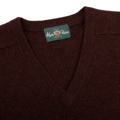 Alan Paine Raisin Brown Lambswool V-Neck Collar