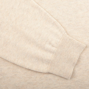Alan Paine Sand Beige Luxury Cotton V-Neck Sweater Cuff