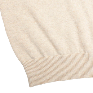 Alan Paine Sand Beige Luxury Cotton V-Neck Sweater Edge