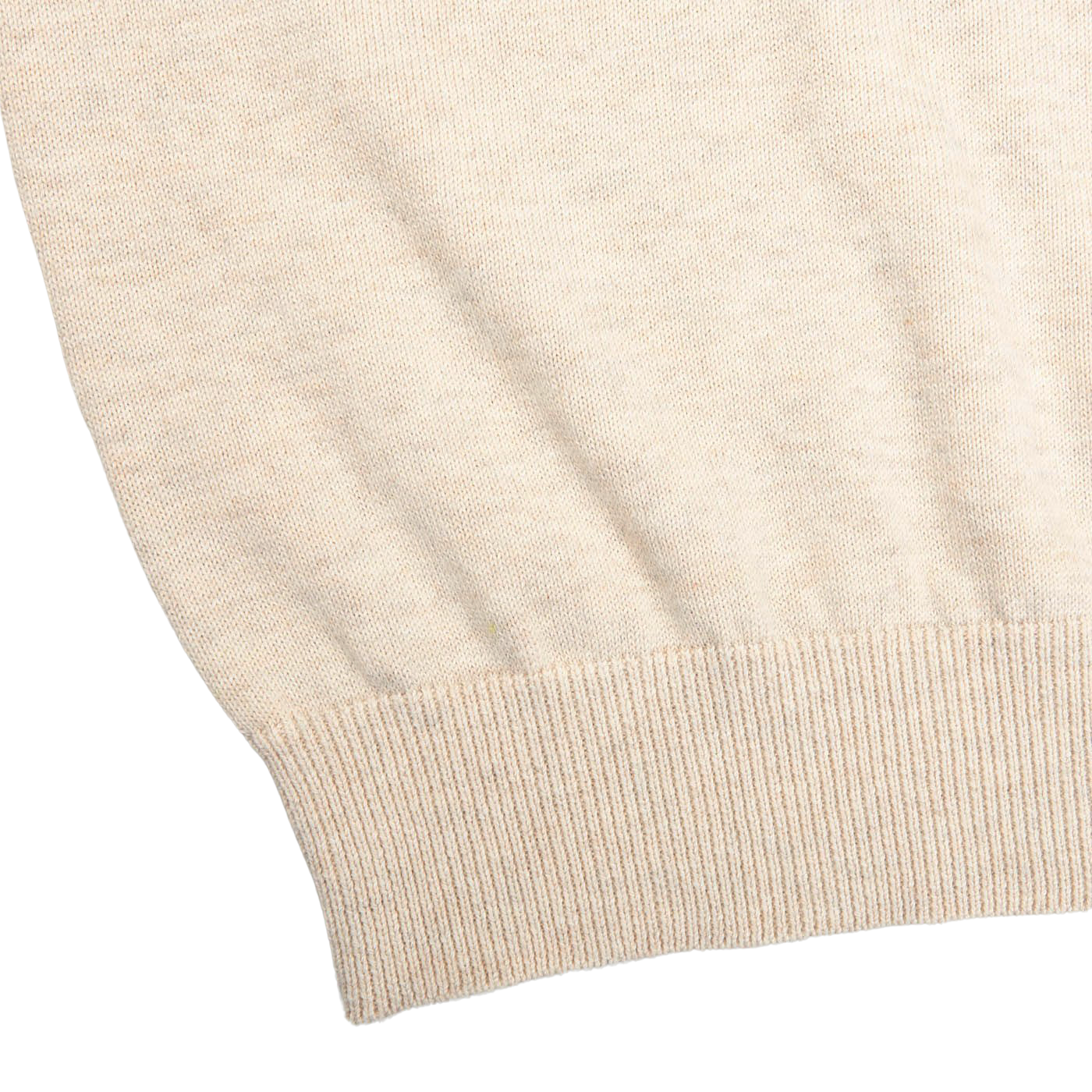 Alan Paine Sand Beige Luxury Cotton V-Neck Sweater Edge