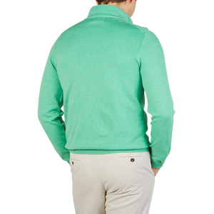 Alan Paine Spearmint Luxury Cotton 1:4 Zip Sweater Back