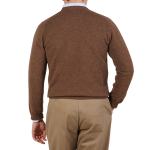 Alan Paine Tobacco Brown Lambswool Crew Neck Back