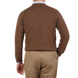 Alan Paine Tobacco Brown Lambswool Crew Neck Back