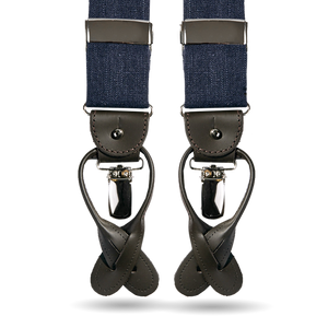 Albert Thurston Navy Linen & Brown Leather Suspenders