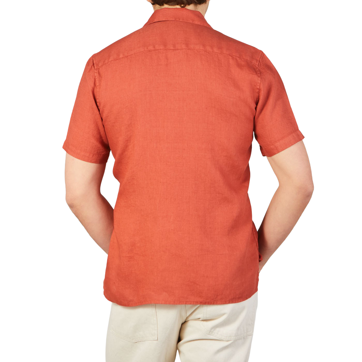 Altea Muted Orange Linen Short Sleeve Shirt Back