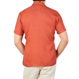 Altea Muted Orange Linen Short Sleeve Shirt Back