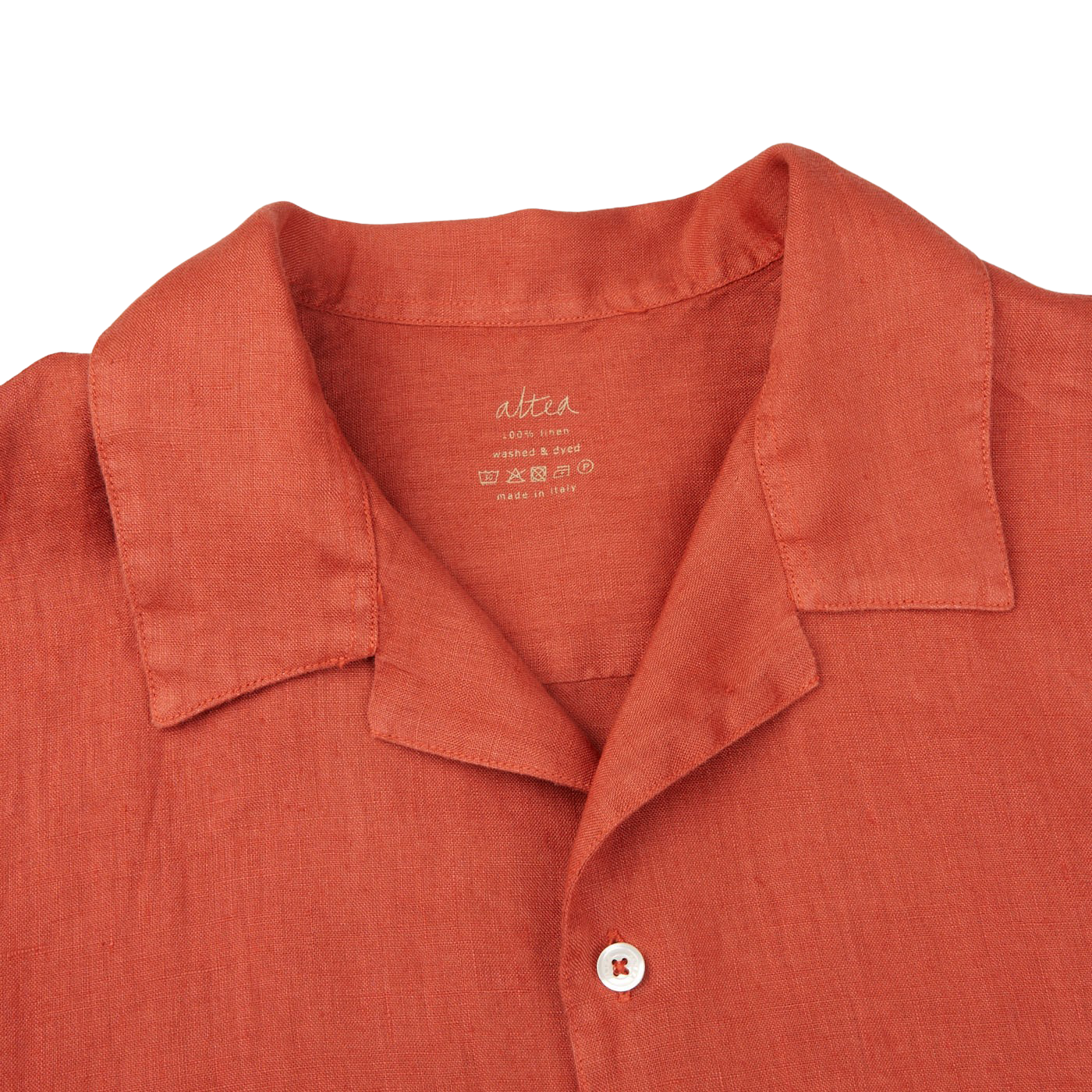 Altea Muted Orange Linen Short Sleeve Shirt Collar