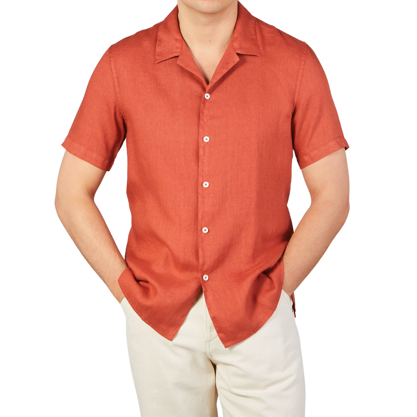 Altea Muted Orange Linen Short Sleeve Shirt Front
