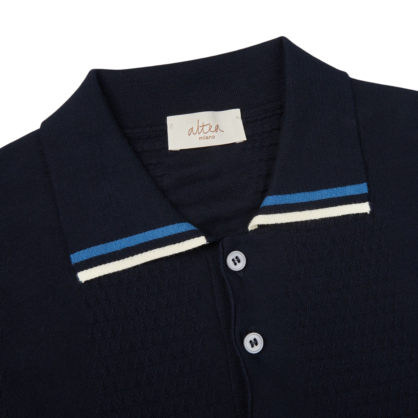 Altea Navy Blue Cotton Tipped Polo Shirt Collar