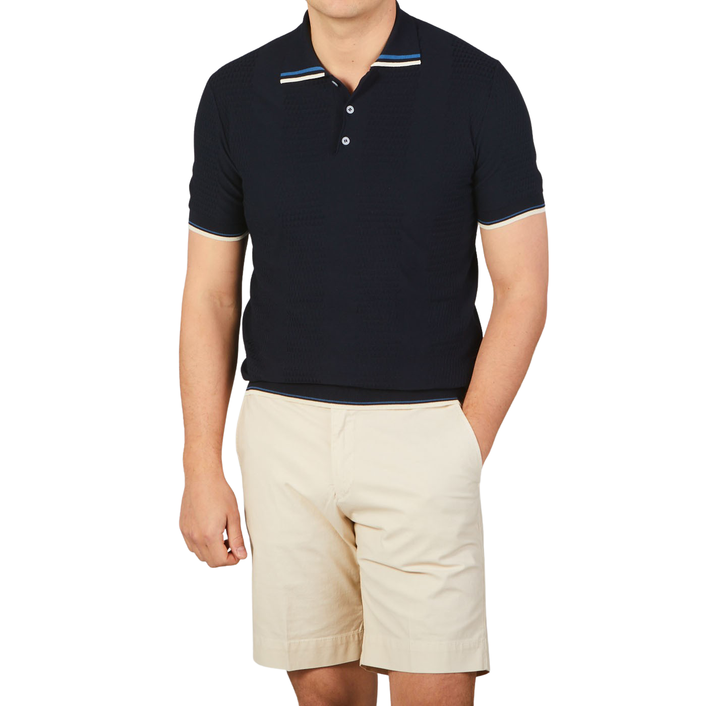 Altea Navy Blue Cotton Tipped Polo Shirt Front