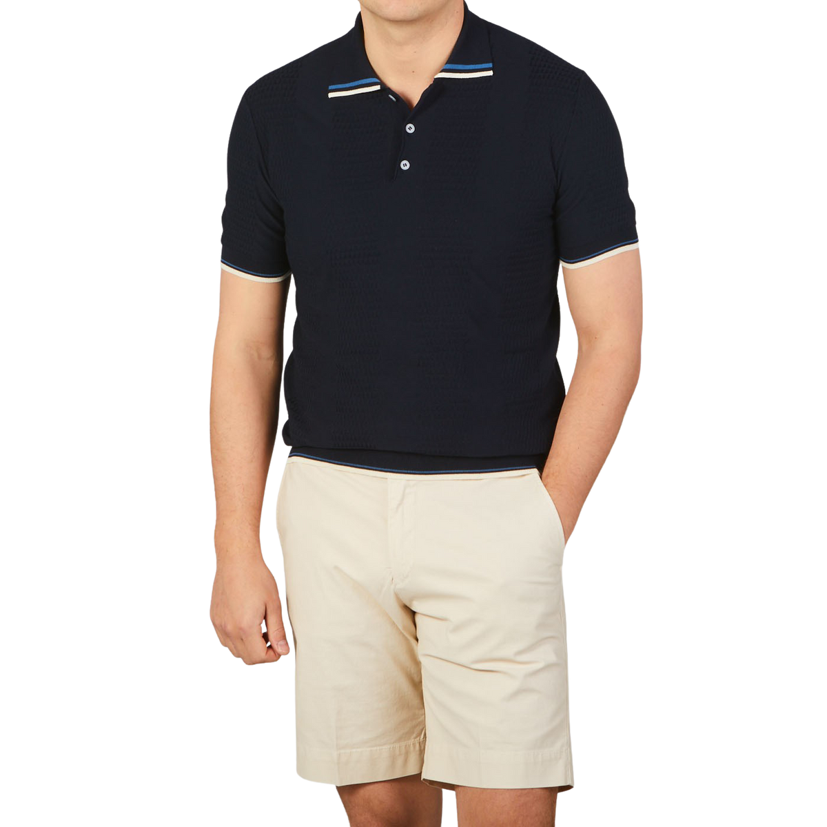 Altea Navy Blue Cotton Tipped Polo Shirt Front