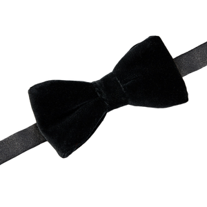 An Amanda Christensen Black Velvet Cotton Pre Tied Bow Tie on a white background offers a formal look.