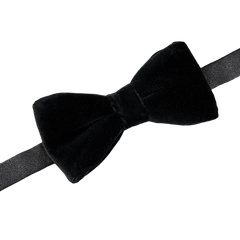 An Amanda Christensen Black Velvet Cotton Pre Tied Bow Tie on a white background offers a formal look.