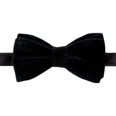 An Amanda Christensen Black Velvet Cotton Pre Tied Bow Tie on a white background.