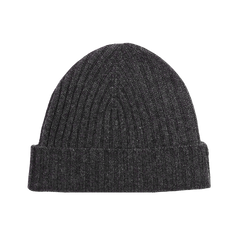 Amanda Christensen Dark Grey Ribbed Cashmere Beanie Feature