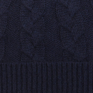 Amanda Christensen Navy Cable Knitted Cashmere Beanie Fabric