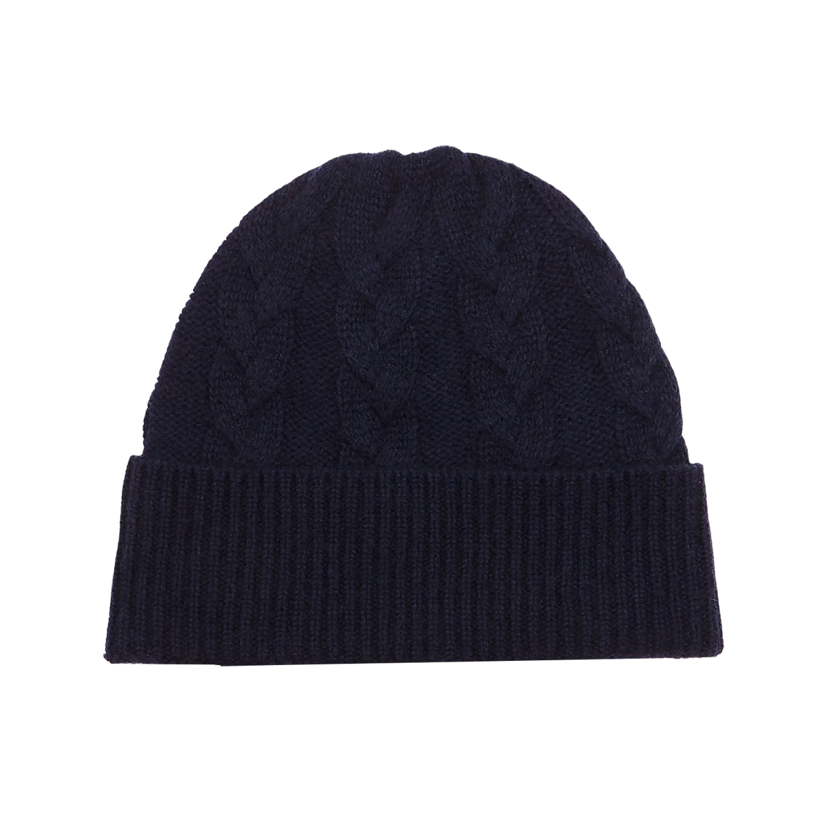 Amanda Christensen Navy Cable Knitted Cashmere Beanie Feature