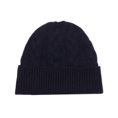 Amanda Christensen Navy Cable Knitted Cashmere Beanie Feature