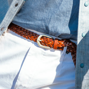 Anderson's Brown Woven 25mm Leather Belt Model