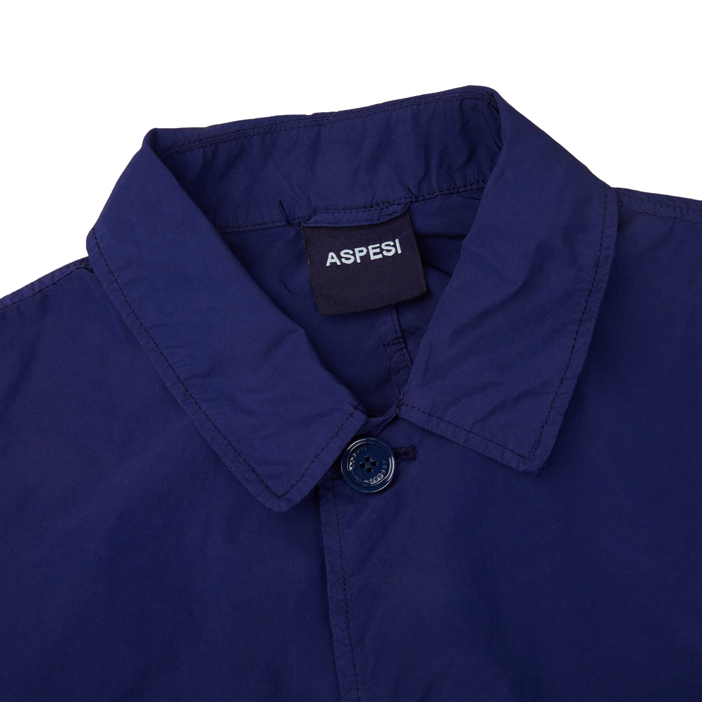 Aspesi Indigo Blue Micro Nylon Limone Coat Collar