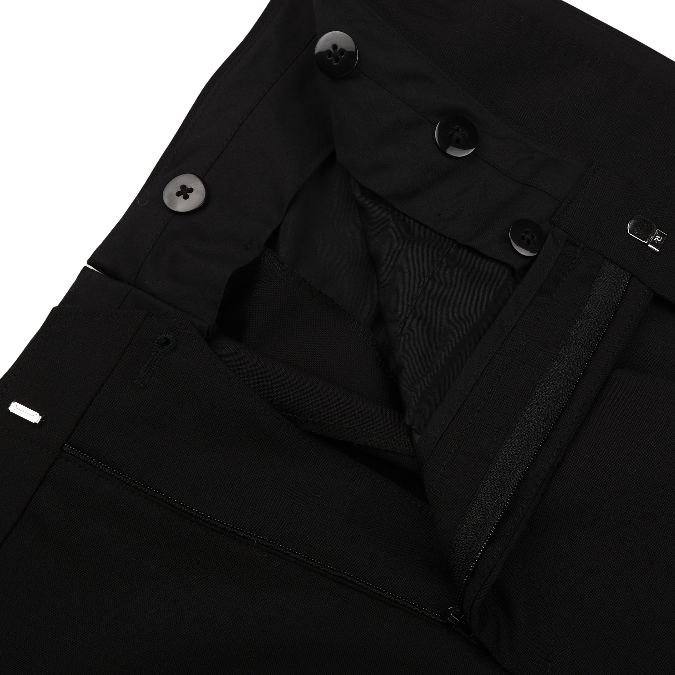 Baltzar Black Wool Mohair Tuxedo Pleated Trousers Open