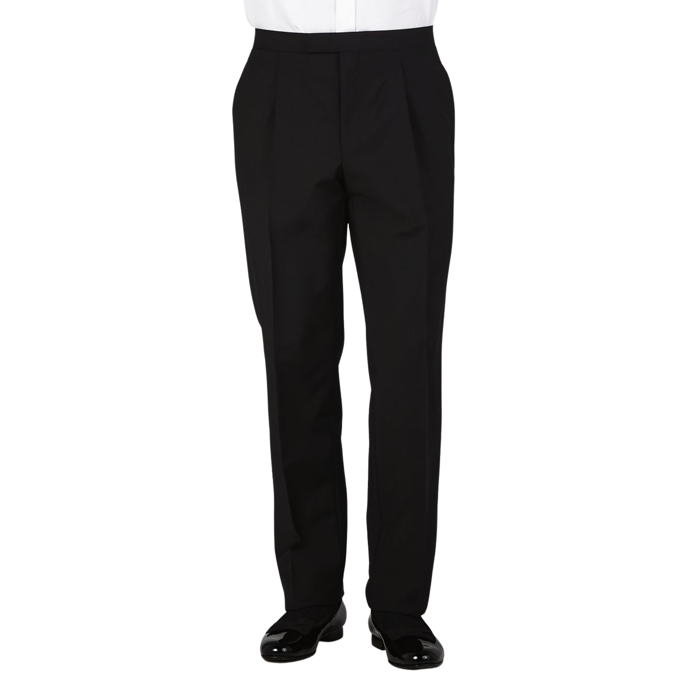 Baltzar Sartorial  Black Wool Mohair Tuxedo Pleated Trousers