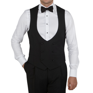 Baltzar Sartorial Black Wool Mohair Tuxedo Waistcoat Front1