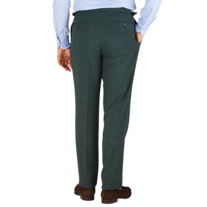 Baltzar Sartorial Green Melange Wool Linen Pleated Trousers Back
