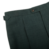 Baltzar Sartorial Green Melange Wool Linen Pleated Trousers Edge