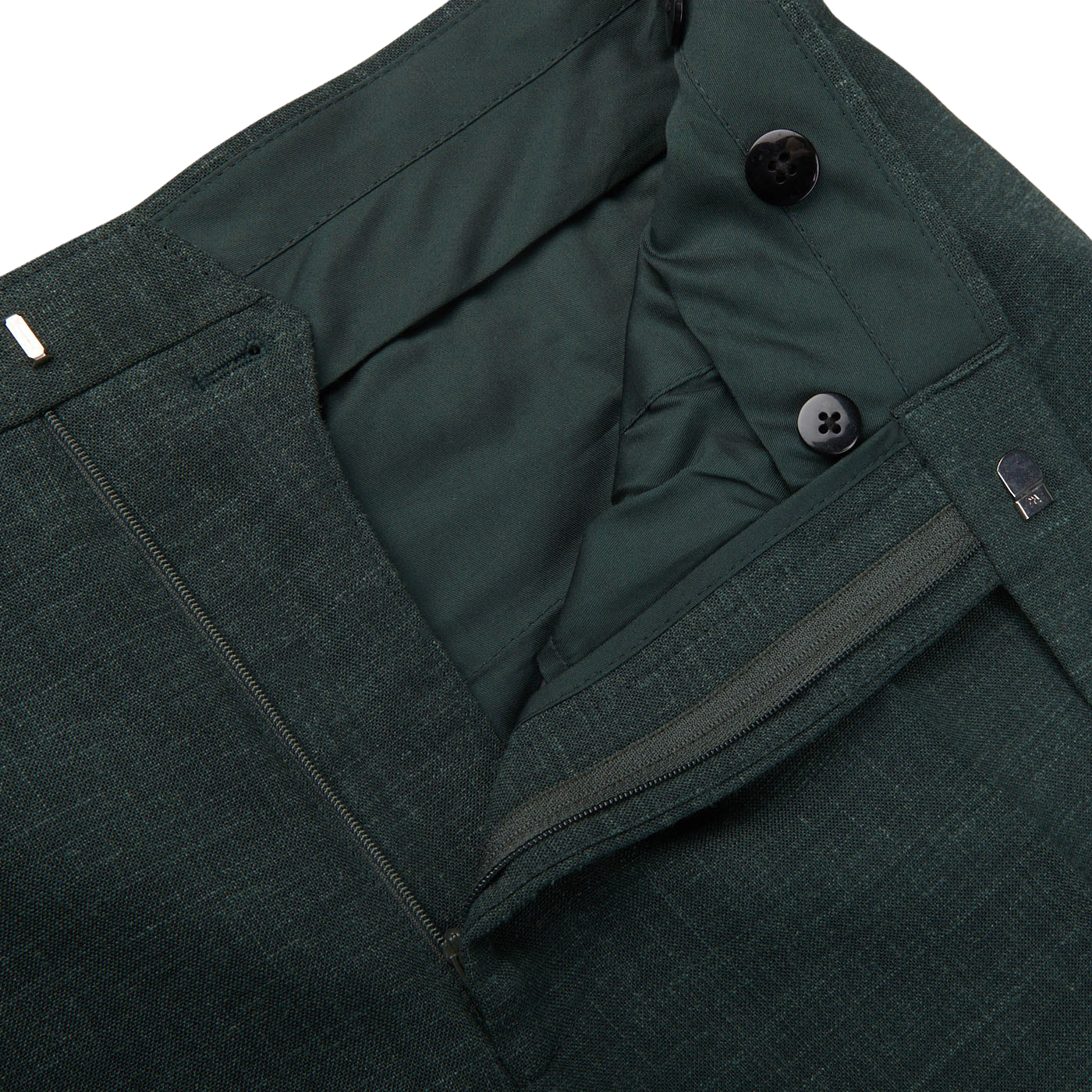 Baltzar Sartorial Green Melange Wool Linen Pleated Trousers Zipper