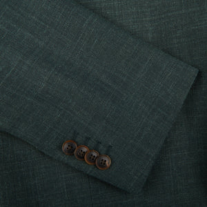 Baltzar Sartorial Green Melange Wool Linen Suit Jacket Cuff