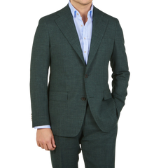 Baltzar Sartorial Green Melange Wool Linen Suit Jacket Jacket Front