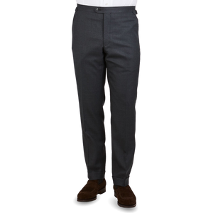 Baltzar Sartorial Grey Super 100's Wool Flat Front Suit Trousers Front