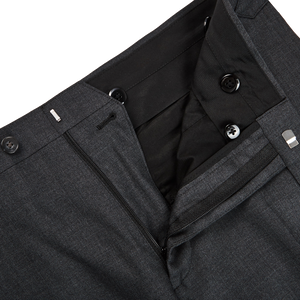 Baltzar Sartorial Grey Super 100's Wool Flat Front Suit Trousers Zipper