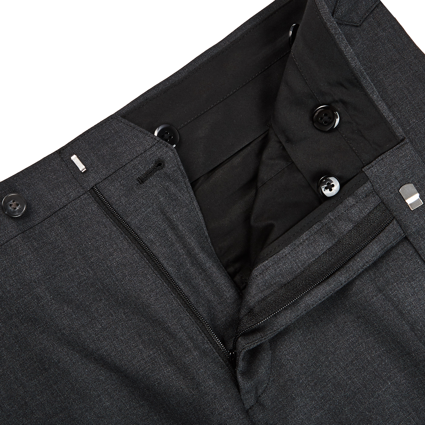 Baltzar Sartorial Grey Super 100's Wool Flat Front Suit Trousers Zipper