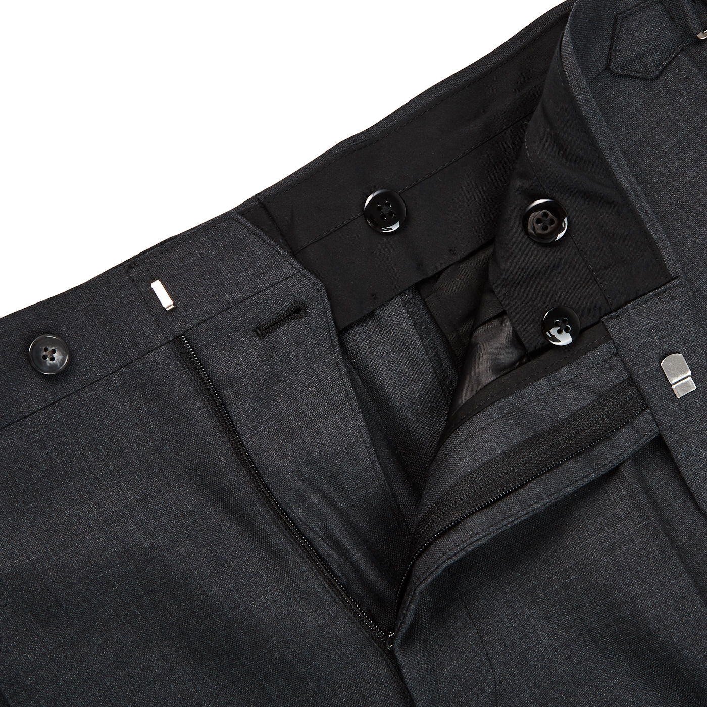 Baltzar Sartorial Grey Super 100's Wool Pleated Suit Trousers Zipper