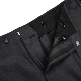 Baltzar Sartorial Grey Super 100's Wool Pleated Suit Trousers Zipper